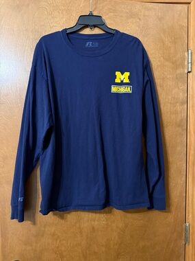 Russell Athletic Navy Long-Sleeve Michigan Logo Tee